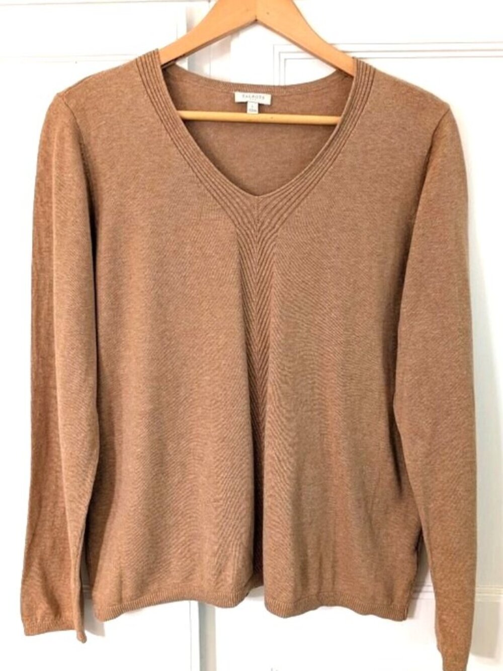 Talbots 100% Cotton V-Neck Pullover Sweater Camel Size L